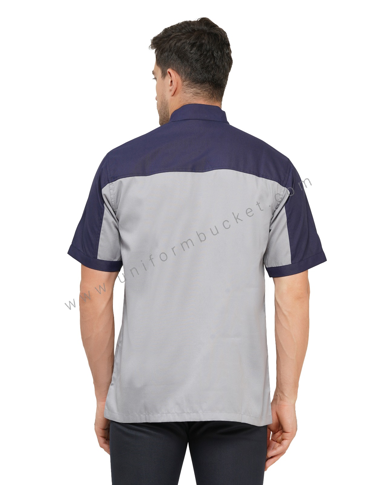 LIGHT GREY & INK BLUE MALE WORKWEAR SHIRT WITH DESIGNER SLEEVE  thumbnail 5